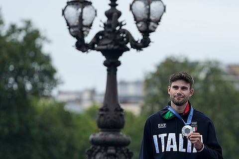 Men's road time trial medal ceremony: Silver medalist Filippo Ganna, of Italy